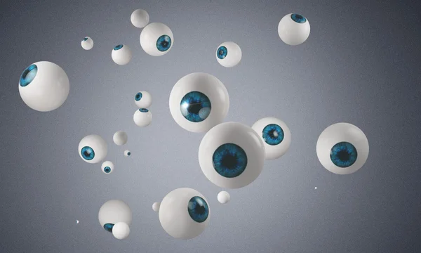 Group of blue eyeballs on grey background — Stock Photo, Image