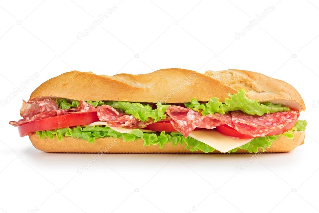 Sandwich with salami cheese, tomato and lettuce