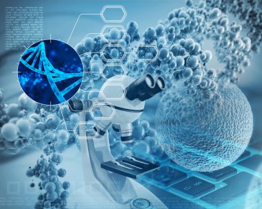 Mikroskop, dna çift sarmalı ve insan hücre