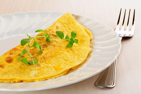Omelette garnished with a twig of marjoram — Stock Photo, Image