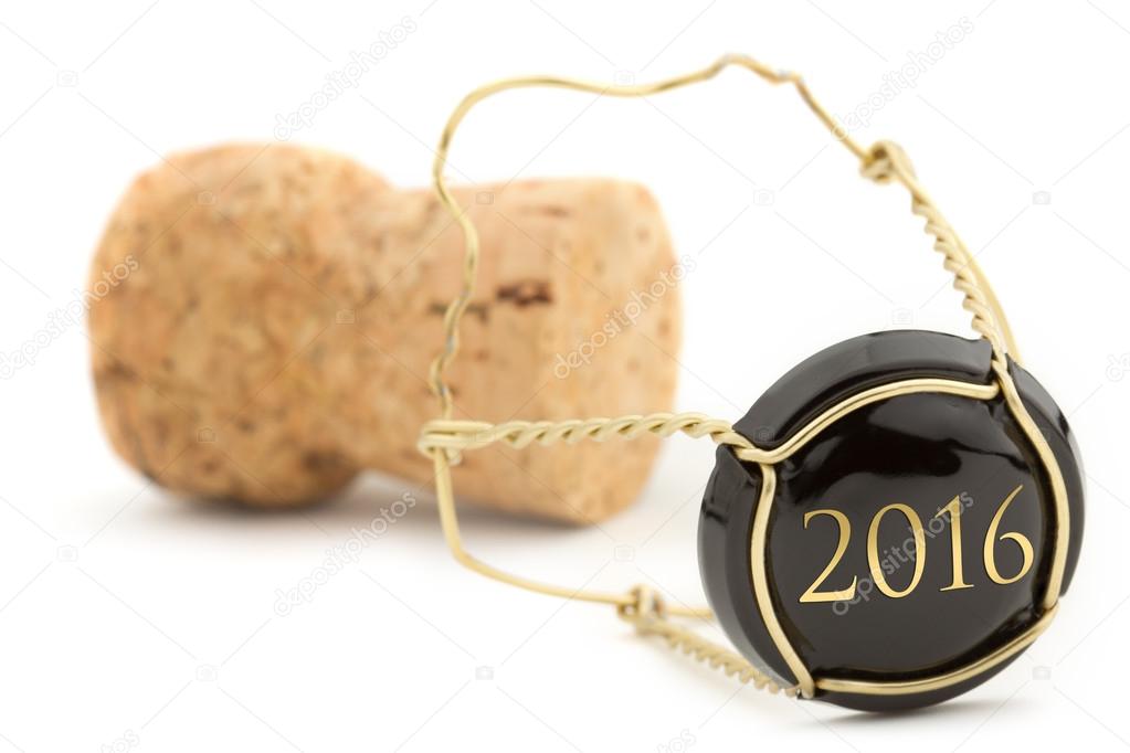 New Year's champagne cork isolated on white