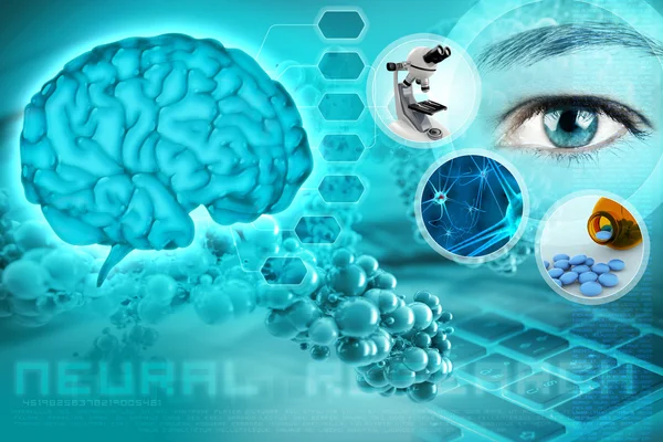 Human brain and eye in an abstract neurological background — Stock Photo, Image