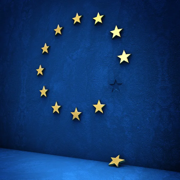 Exit from the eurozone: golden star fallen from a blue wall — 스톡 사진