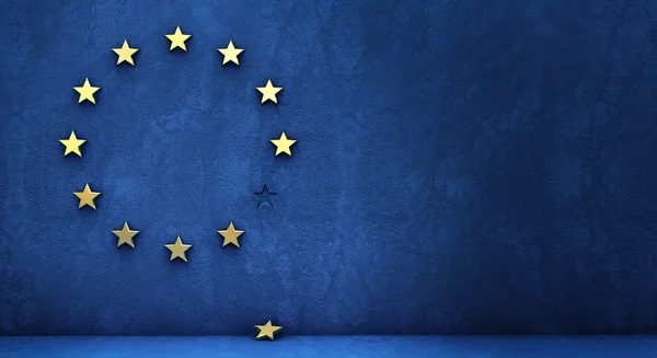 Exit from the eurozone: golden star fallen from a blue wall — 스톡 사진