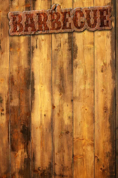 Barbecue label nailed to a wooden background — Stock Photo, Image