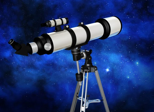 Телескоп дивиться на зоряне нічне небо — стокове фото