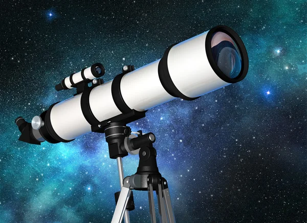 Белый телескоп в звездно-голубом небе — стоковое фото