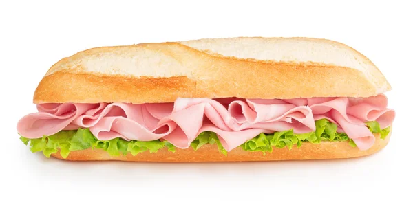 白で隔離ボローニャとレタスのサンドイッチ — ストック写真