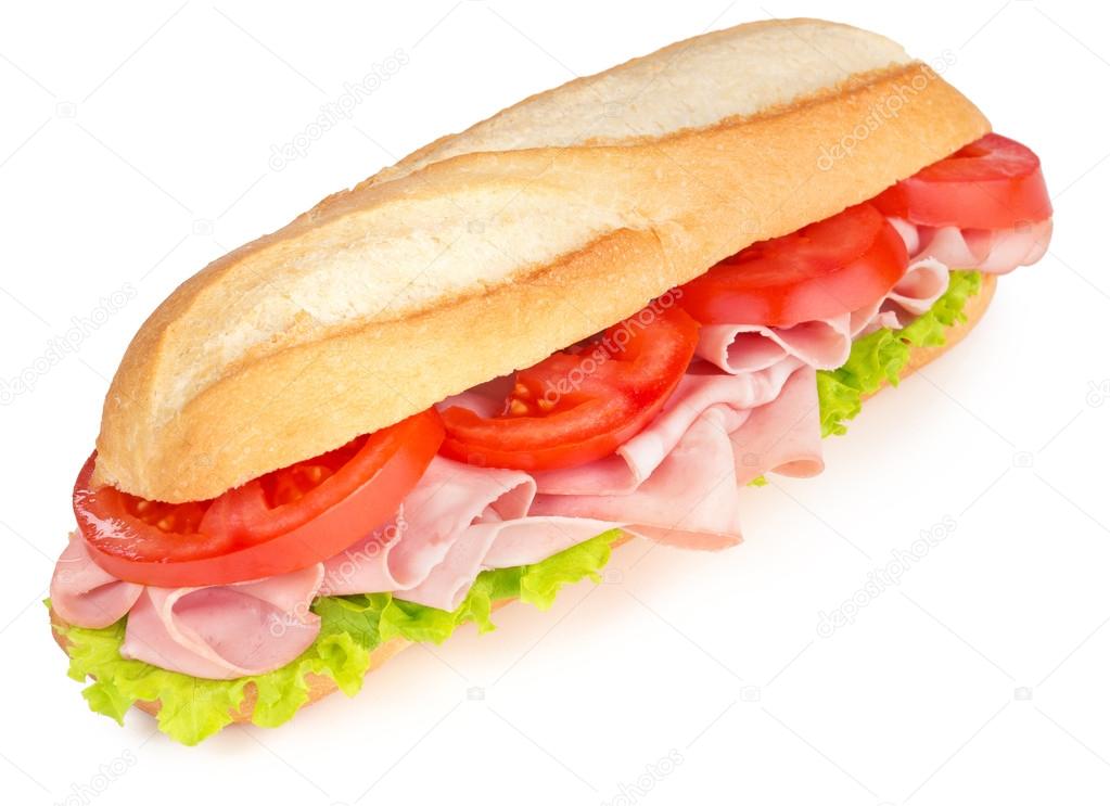 ham and tomato sandwich isolated on white background