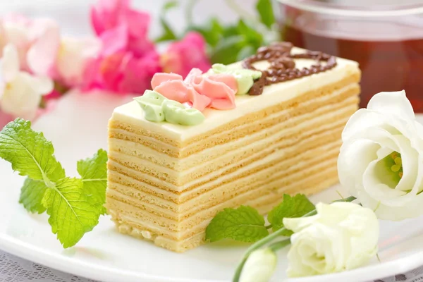 Pedazo de pastel con crema — Foto de Stock