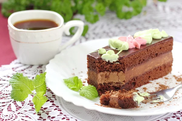 Café e bolo de chocolate — Fotografia de Stock