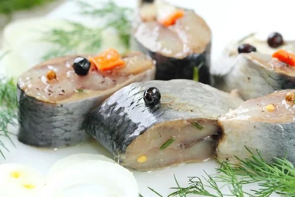 腌鲱鱼在油和腌料 — 图库照片