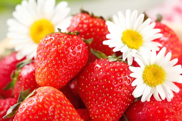 Ripe red strawberries on wooden table — Stock Photo, Image