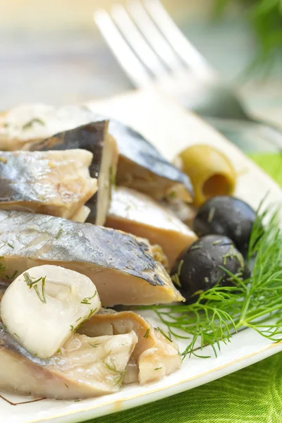 Herring fillet and glass of vodka — Stock Photo, Image