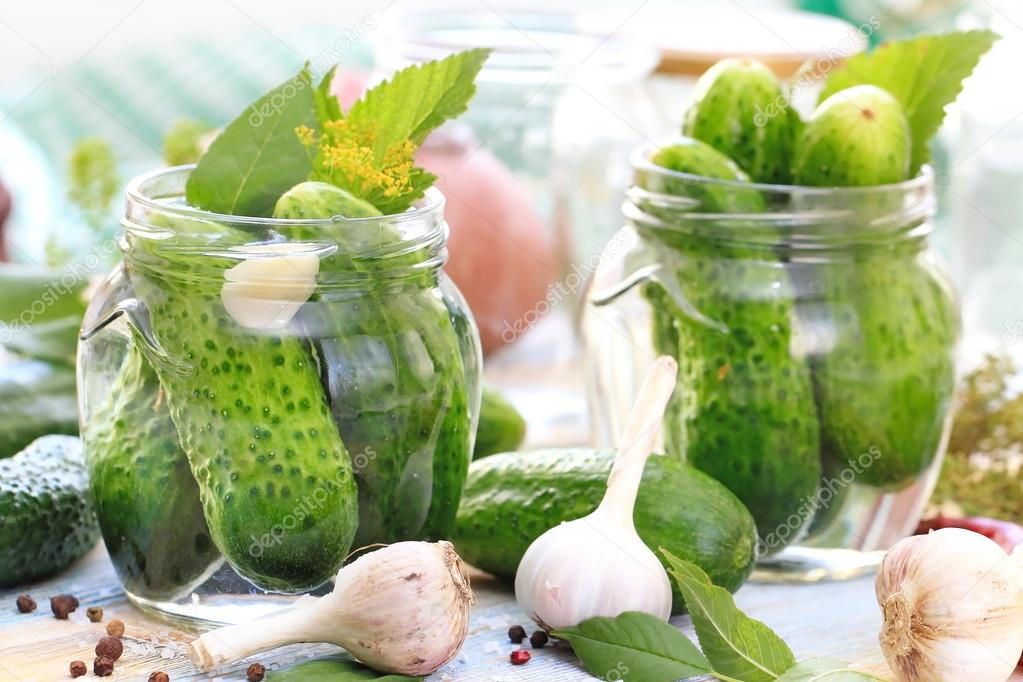 Making pickled cucumbers, homemade pickles in jar