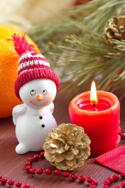 Kardan adam ve Noel dekorasyonu ile kartpostal