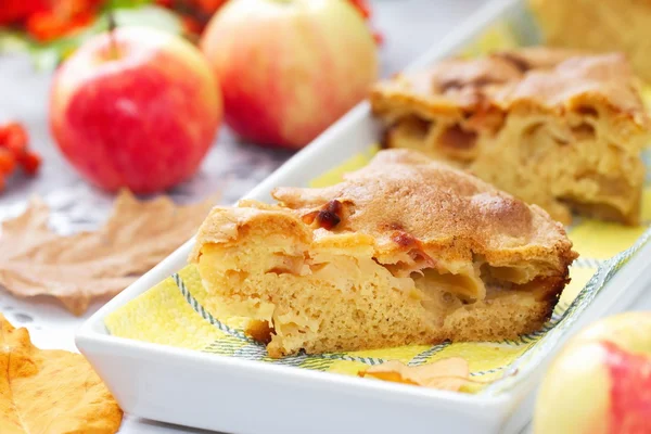 Torta de maçã e maçãs frescas — Fotografia de Stock