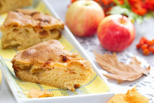 Torta de maçã e maçãs frescas — Fotografia de Stock
