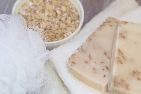 Soap with oat scrub and milk — Stock Photo, Image