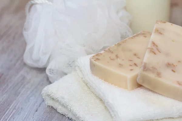 Soap with oat scrub and milk Royalty Free Stock Photos