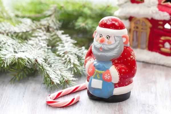 Christmas postcard with Father Frosty and christmas decoration — Stock Photo, Image