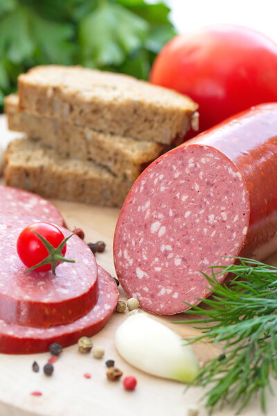 Smoked sausage with spices and vegetables