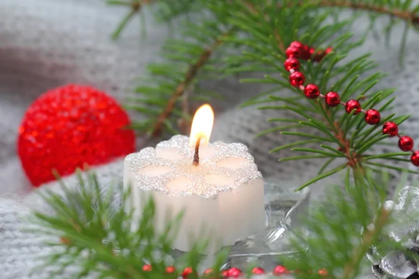 Snow candle with christmas decoration — Stock Photo, Image