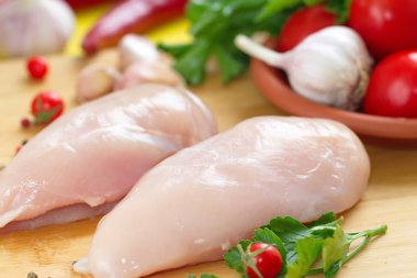 Yemek pişirmek için hazırlanmış çiğ tavuk fileto