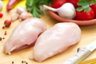 Yemek pişirmek için hazırlanmış çiğ tavuk fileto