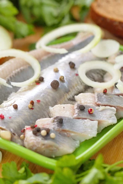 Herring fillet with herbs,onion and spices — Stock Photo, Image