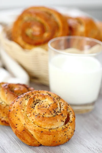 Rolls with poppy and milk — Stock Photo, Image