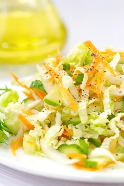 Salát z čerstvé okurky, zelí a mrkev — Stock fotografie