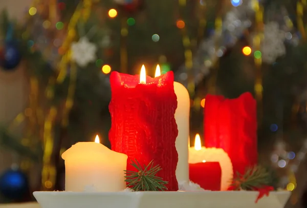 Burning candles at a Christmas night — Stock Photo, Image