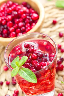 Kokteyl kızılcık, votka ve buz ile