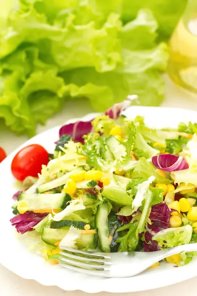 Ensalada de verduras frescas con aceite — Foto de Stock