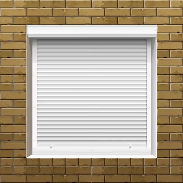 Vector Window with Rolling Shutters on a Brick Wall — Stock Vector