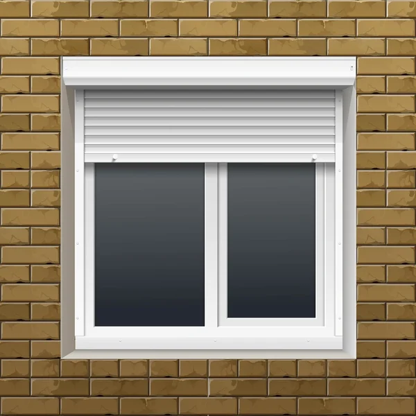 Vector Window with Rolling Shutters on a Brick Wall — Stock Vector