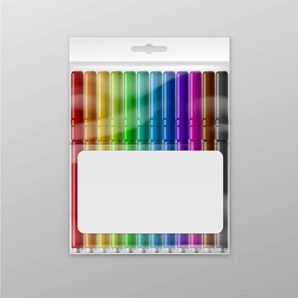 Векторна коробка кольорових маркерів Pelt-tip Ізольовані — стоковий вектор