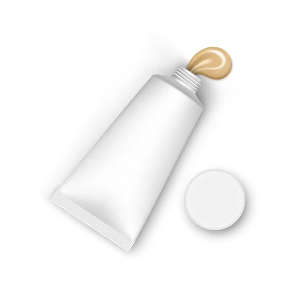 Tube blanc vectoriel avec palette de crème de fond de teint isolé sur blanc — Image vectorielle