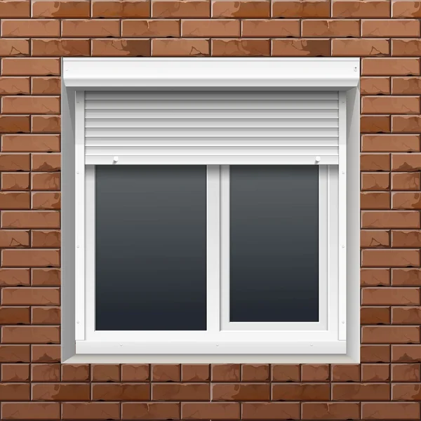 Окно с рольставнями на кирпичной стене — стоковый вектор