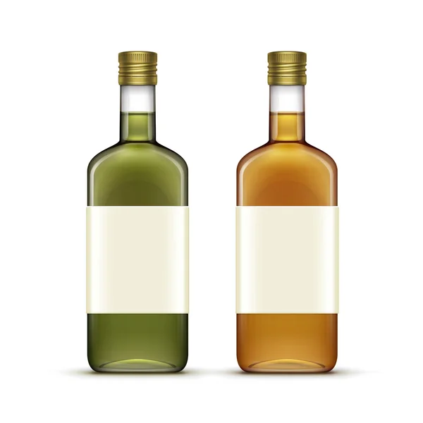 Vetor Conjunto de Bebidas Alcoólicas Bebidas Whiskey Oil Glass Bottles — Vetor de Stock
