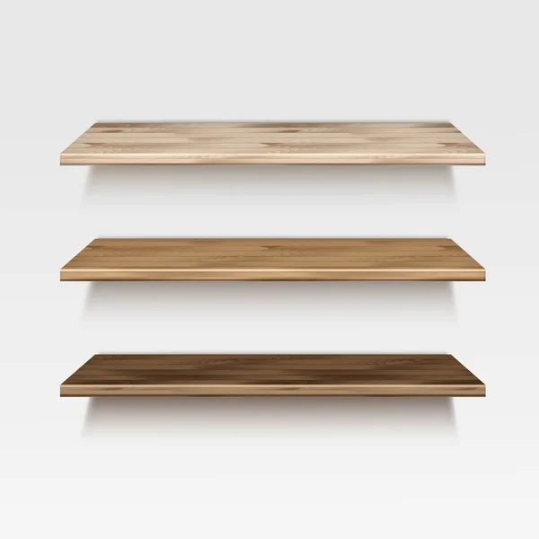 Vector leeg houten houten plank planken geïsoleerd op muur achtergrond — Stockvector