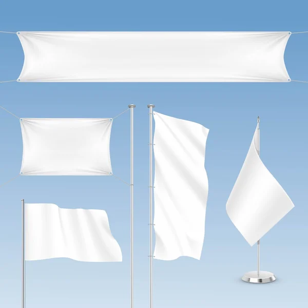 Vector Set of White Blank Flags Isolated on Background — Stock Vector