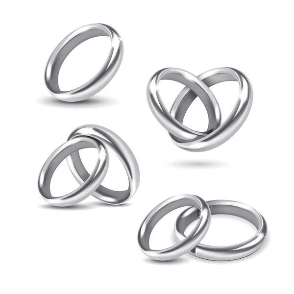 Conjunto vectorial de anillos de boda de plata aislados sobre fondo blanco — Archivo Imágenes Vectoriales