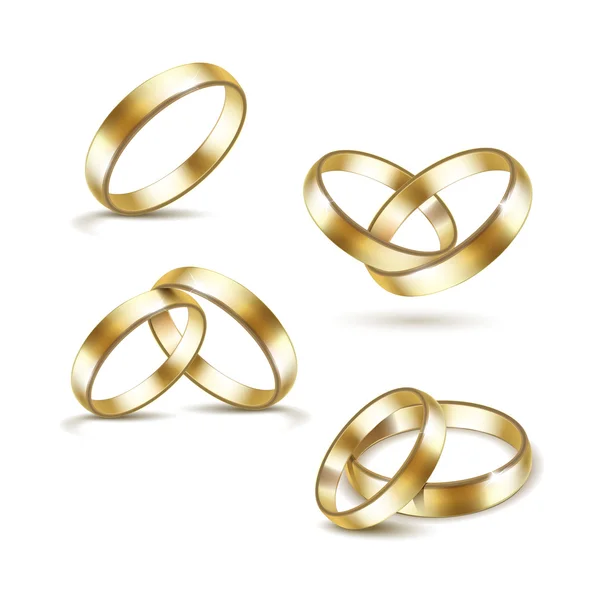 Vektorové sada zlatých snubních prstenů izolovaných na bílém pozadí — Stockový vektor