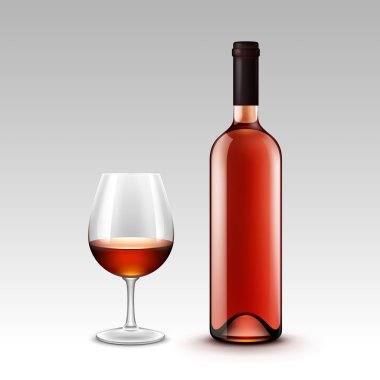 Şarap şişeleri ve arka plan üzerinde izole gözlük vektör kümesi