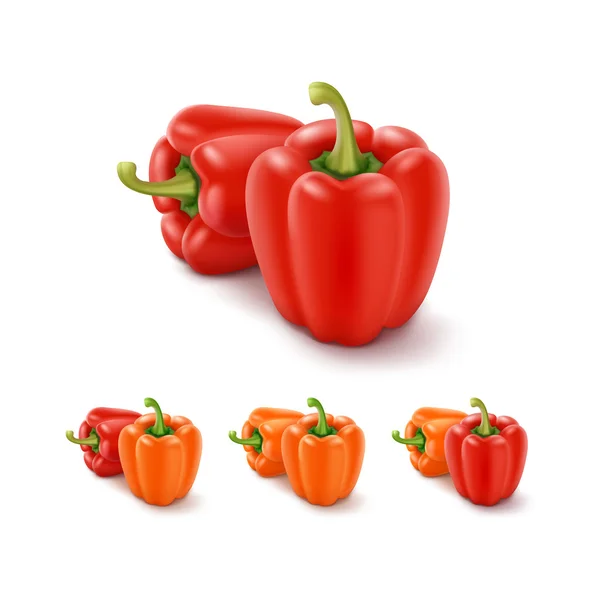 Színes narancssárga és piros édes bolgár paprika, Paprika, elszigetelt — Stock Vector