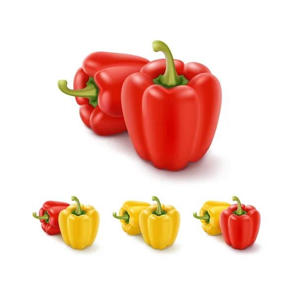 Colored Yellow and Red Sweet Bulgarian Bell Peppers, Paprika Isolated — Stock Vector