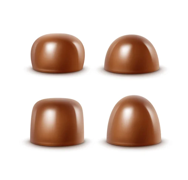 Réaliste noir foncé amer chocolat au lait blanc bonbons diverses formes — Image vectorielle