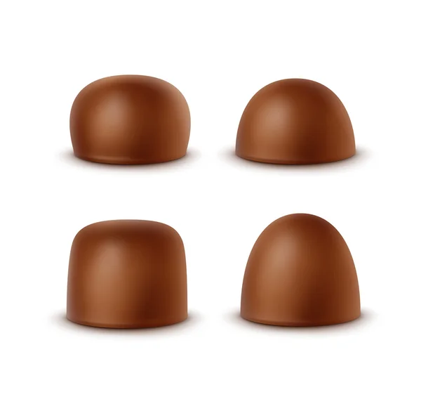 Réaliste noir foncé amer chocolat au lait blanc bonbons diverses formes — Image vectorielle